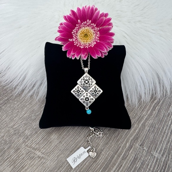 BRIGHTON Jewelry - 🩵 BRIGHTON Mosaic Tile Necklace Southwest Flare Silver/Turquoise Reversible